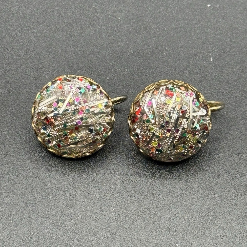 Round Vintage Sarah Coventry Multi Color Confetti Lucite Clip Back Earrings